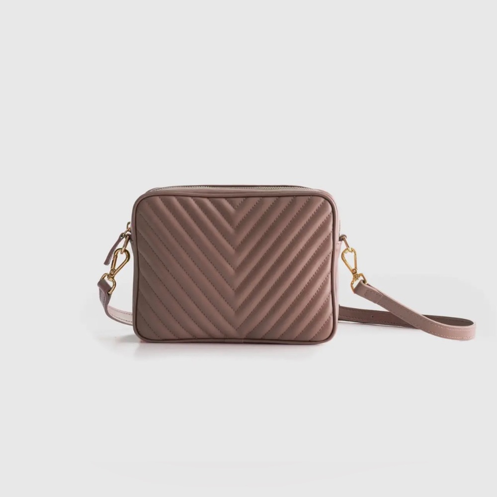 Quince Italian Leather Quilted Crossbody - Dark Taupe - BRAND NEW WITH TAG